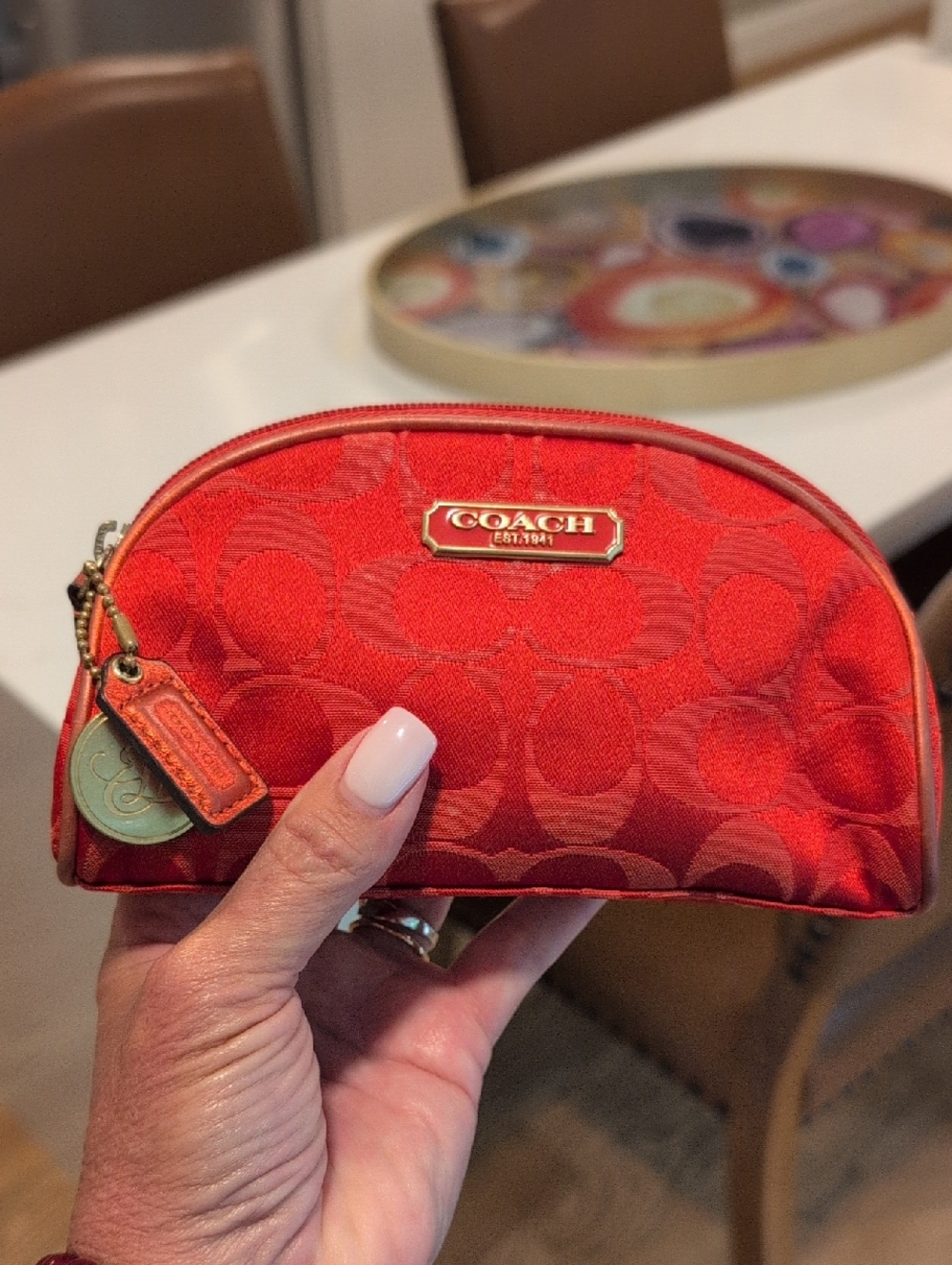 Limited Edition Coach Red Signature Logo Cosmetic Pouch - Picture 4 of 8